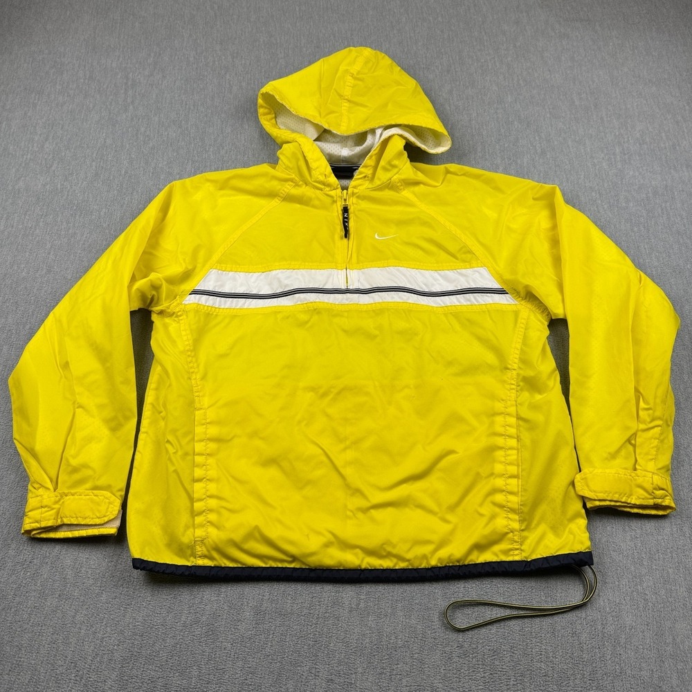Vintage Nike Jacket Womens Small Yellow‎ Windbreaker 1/4 Zip Hooded Pullover 80s